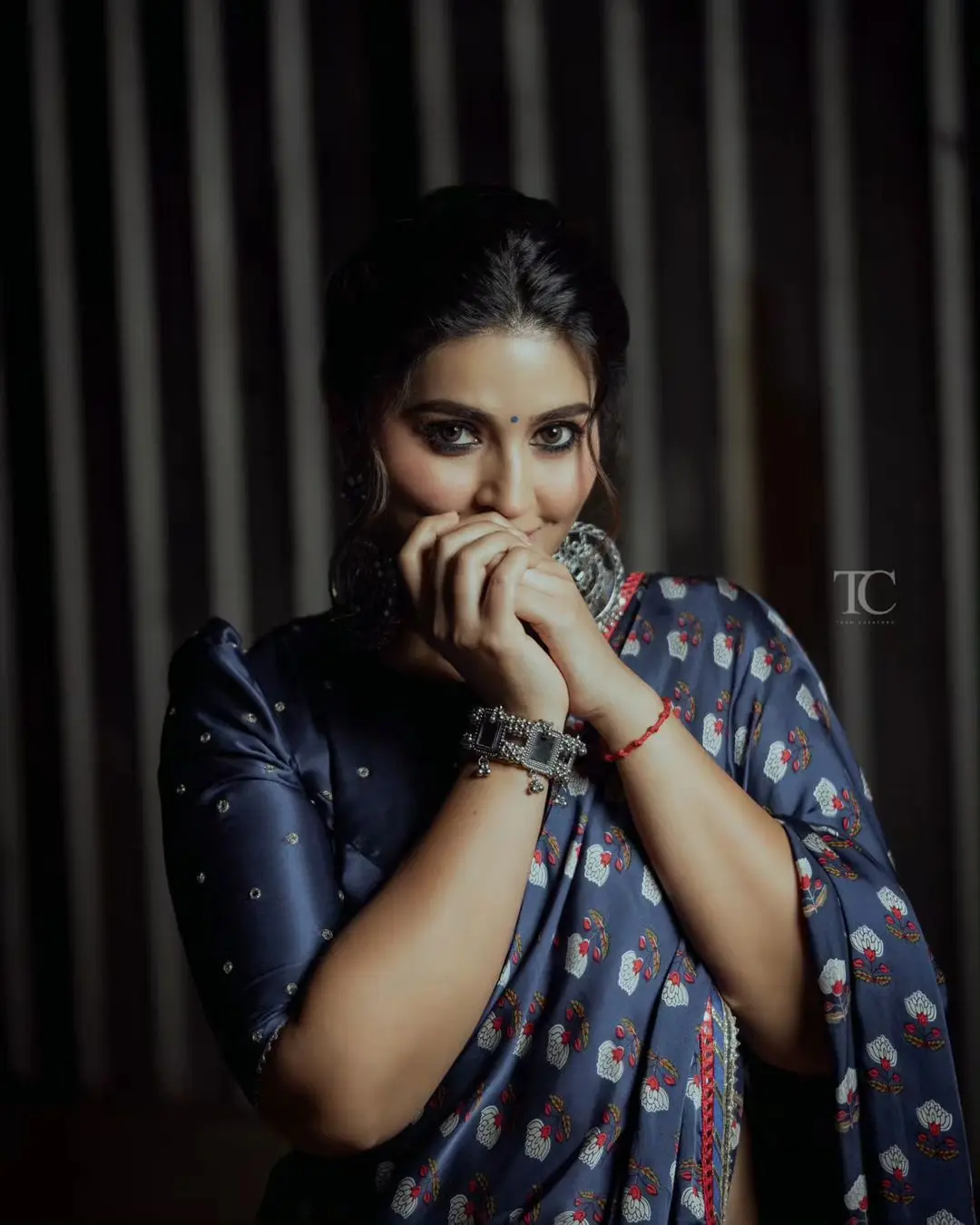 South Indian Girl Sneha In Traditional Blue Saree Blouse